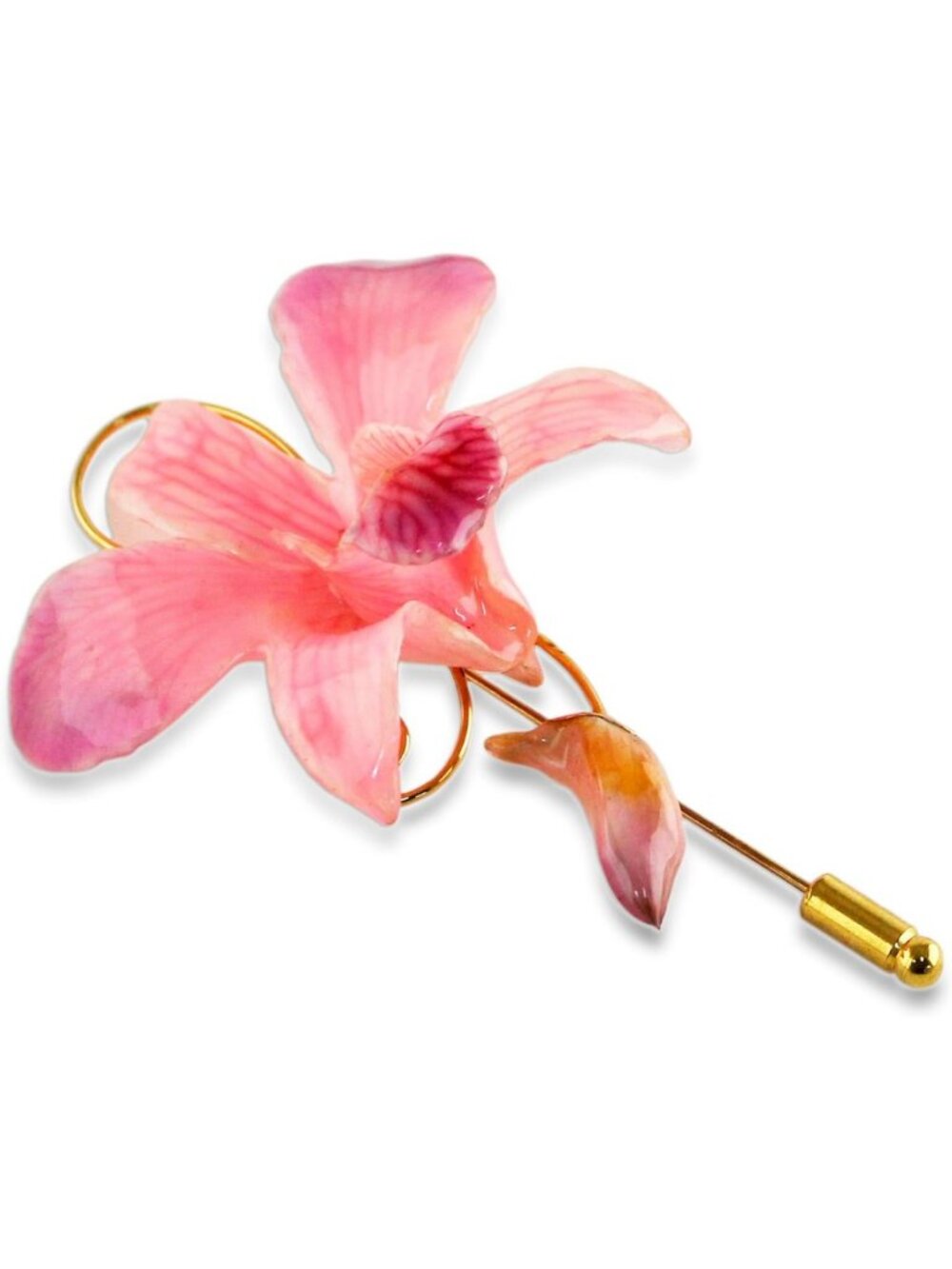 Handmade Gold Plated Orchid Brooch | Artisan Floral Pin | Elegant Coat Accessory